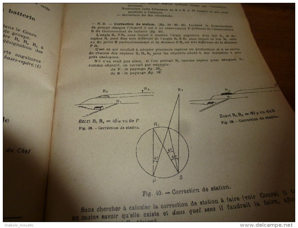1926 Ministère de la Guerre : Cours d'ARTILLERIE Manuel du TIR de 75  Mesure des écarts ,(Défilement ,Feuille de calcul