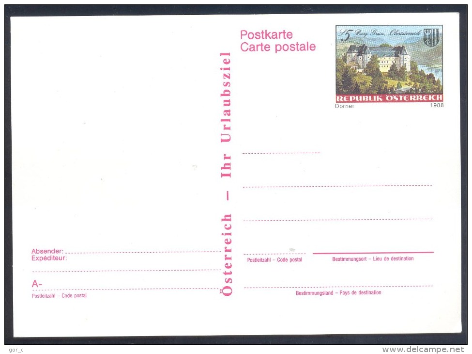 Austria Österreich Postal Stationery Card 1988: Burg Grein Oberosterreich; Castle, Château; Castillo - Castles