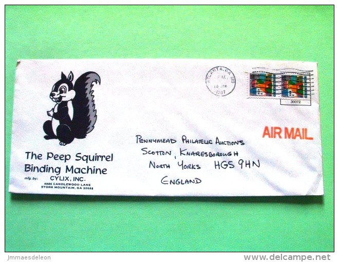 USA 1987 Cover Atlanta To England - Christmas - Squirrel Logo - Lettres & Documents