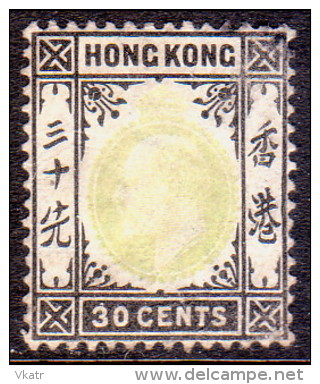 HONG KONG 1904 SG #84 30c Used Wmk Mult Crown CA Ordinary Paper Faded Portrait CV £32 Dull Green And Black - Used Stamps