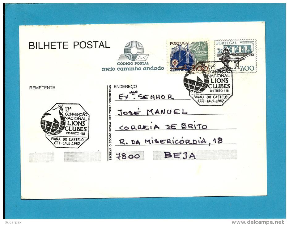 Viana Do Castelo - 14.05.1982 - 13.&ordf; Convenção Nacional LIONS CLUBES - Postmark Stationery Card - Portugal - 2 Scan - Postal Stationery