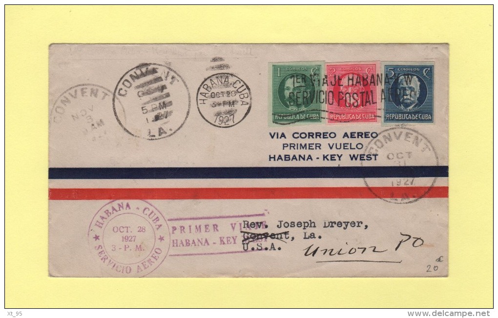 Par Avion - Cuba - Premier Vol Habana Key West - 1927 - Poste Aérienne