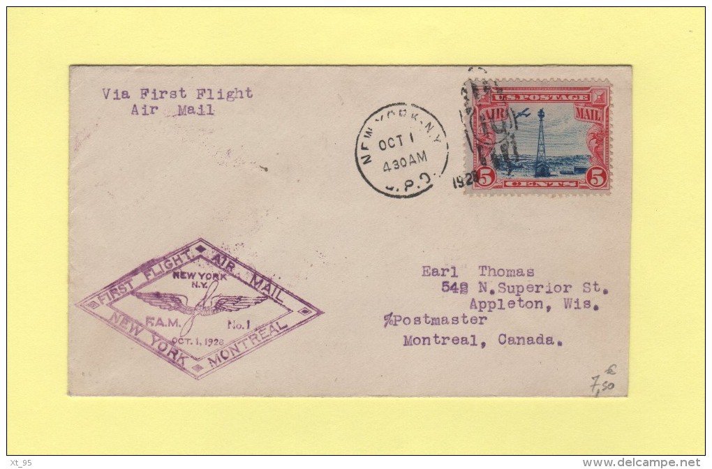 Par Avion - 1er Vol - New York Montreal - 1928 - Other & Unclassified