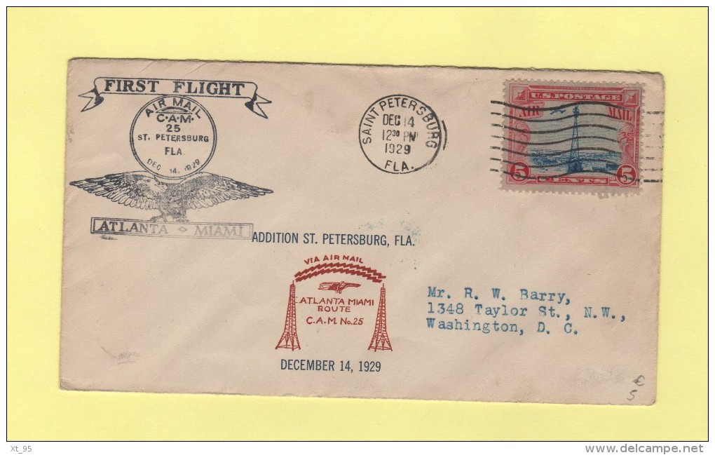 Par Avion - 1er Vol - Atlanta Miami - 1929 - Other & Unclassified