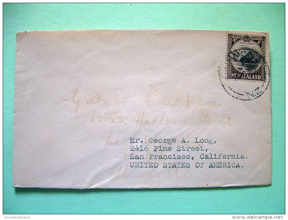 New Zealand 1935 Cover To USA - Mitre Peak - Lettres & Documents