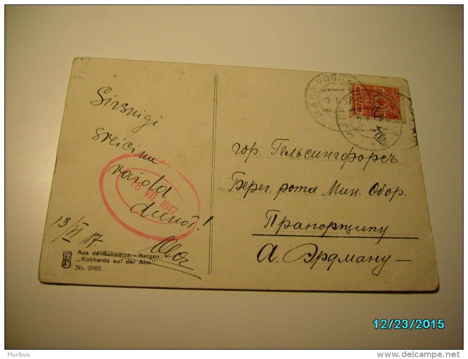 1917 RUSSIA  FINLAND  CENSORED POSTCARD  TO HELSINKI, POSTCARD SWITZERLAND KUHHERDE AUF DER ALM , O - Autres & Non Classés