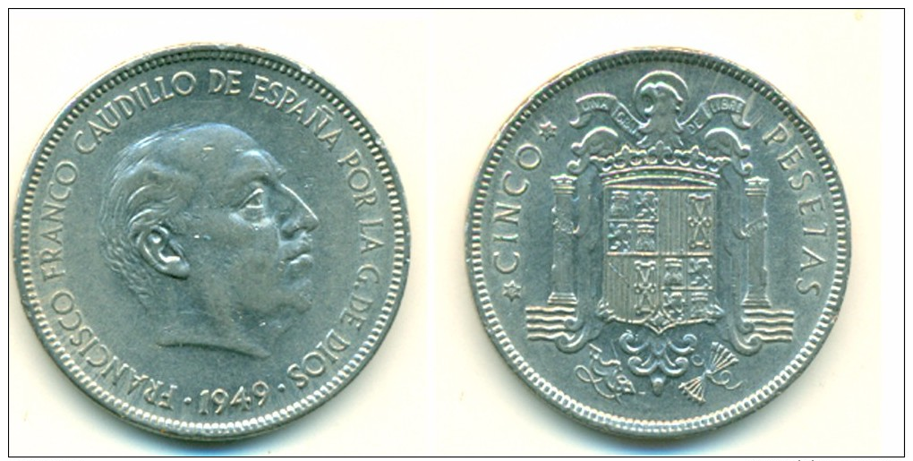 1949 Spain 5 Pesetas Coin - 5 Pesetas