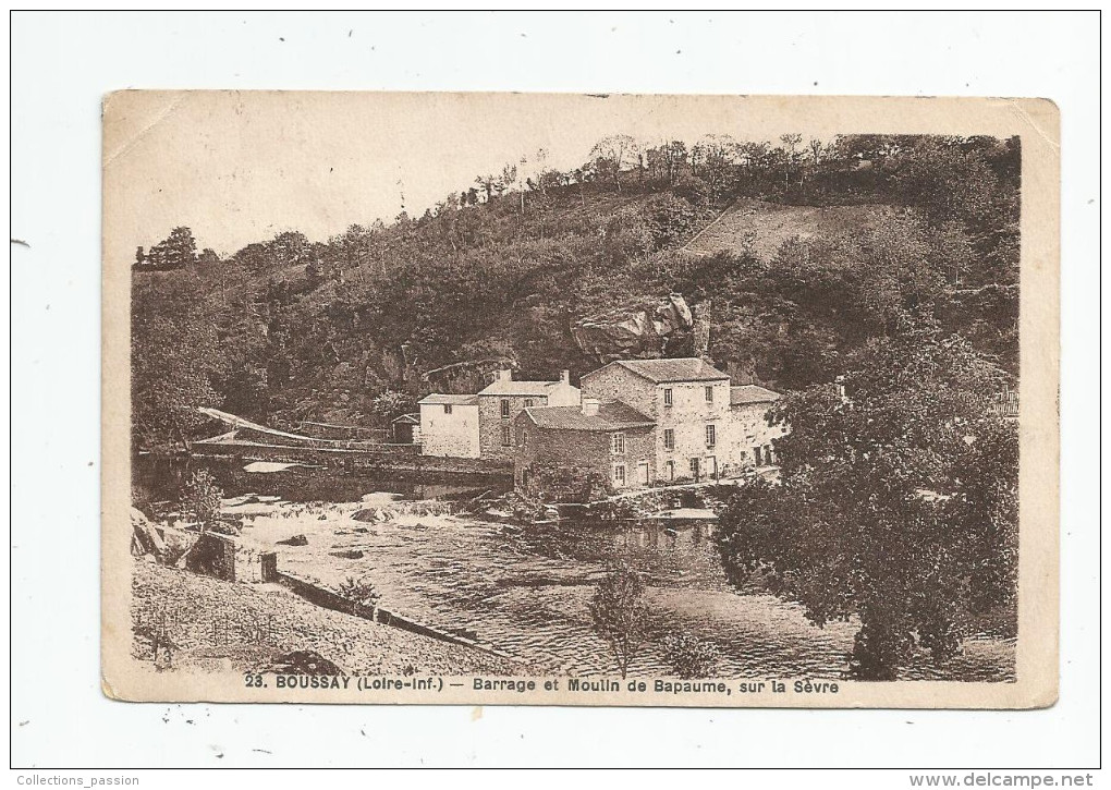 Cp , 44 , BOUSSAY , Barrage Et Moulin De BAPAUME , Sur La SEVRE , Voyagée , Ed : Chapeau - Boussay