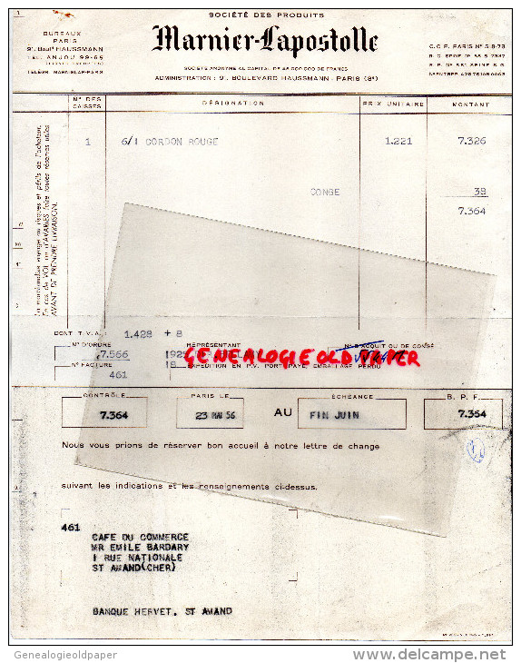 75 - PARIS - FACTURE MARNIER LAPOSTOLLE - 91 BD HAUSSMANN-1956 - 1950 - ...