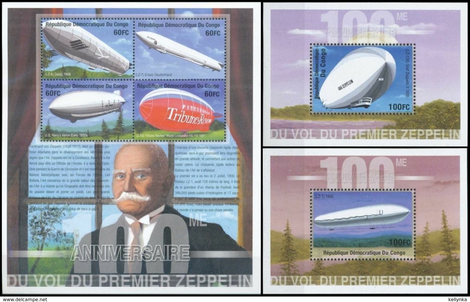 République Démocratique Du Congo - BL192 + BL193/194 - Centenaire Du Zeppelin - 2001 - MNH - Mint/hinged