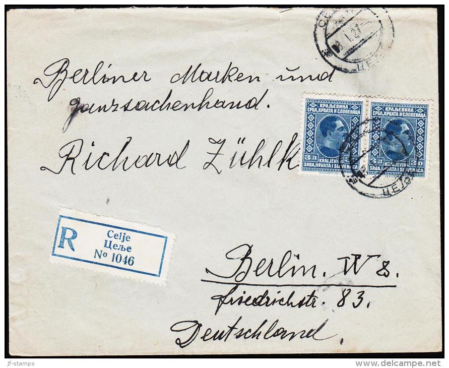 1927. 2x 10 KLUB NAPR. SLOVAKAD CELJU + 2x 3 DIN CELJE 8.1.27. To Berlin. Rec.  (Michel: ) - JF182167 - Préphilatélie