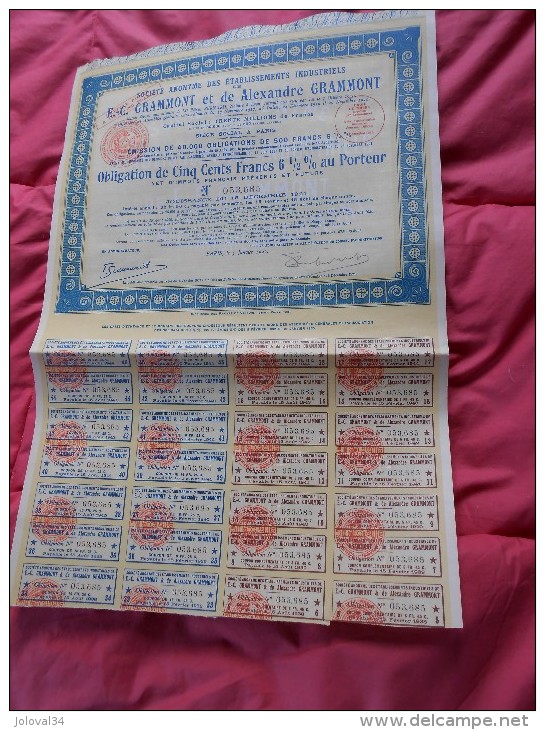 Obligation Cinq Cents Francs SA Ets Industriels E C GRAMMONT Et Alexandre GRAMMONT Avec  Coupons - 1922 - Industrie