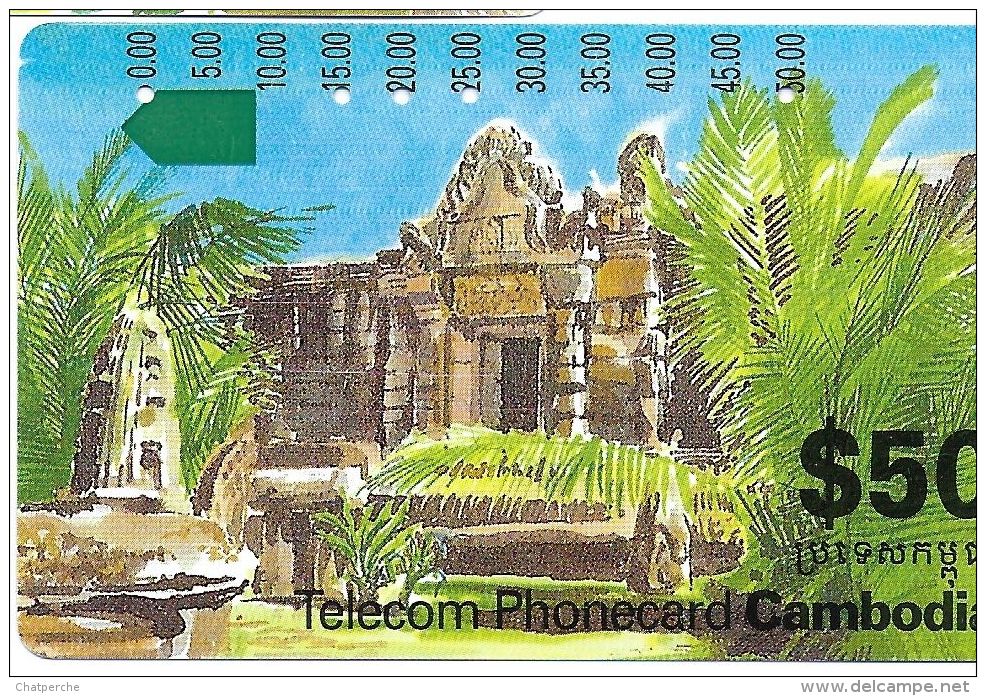 TELECARTE PHONECARD CAMBODGE CAMBODIA  50 $ TEMPLE RUINES - Cambodge