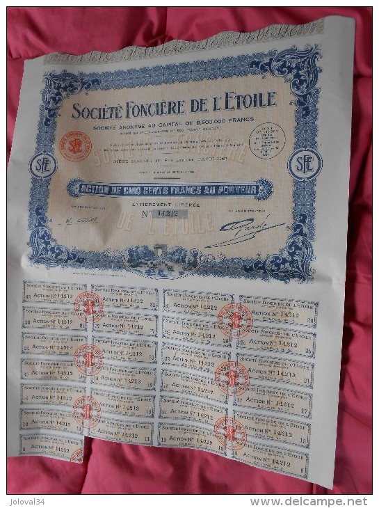 Lot 6 Actions Cinq Cents Francs Société Foncière De L'Etoile  Avec Coupons - Paris 1927 - Banque & Assurance