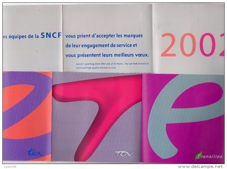 diverses cartes de voeux SNCF; chemin de fer 1991 1998 2001 et 2002