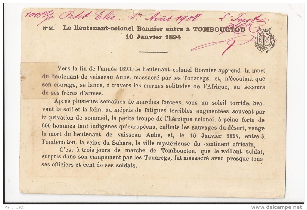 Lot De 2 CPA - Campagne De Tunisie 1881 Et Du Soudan 1894 (Lt Colonel BONNIER Tombouctou, Escorte, Légionnaires) - Otras Guerras