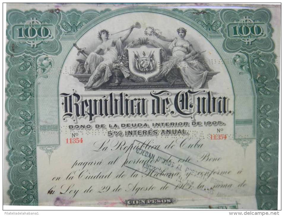 BON-212 CUBA BON 1905 100$. LIQUIDACION DEL EJERCITO LIBERTADOR. FIRMADA POR MAYOR GENERAL CARLOS ROLOFF POLONIA POLAND. - Other & Unclassified