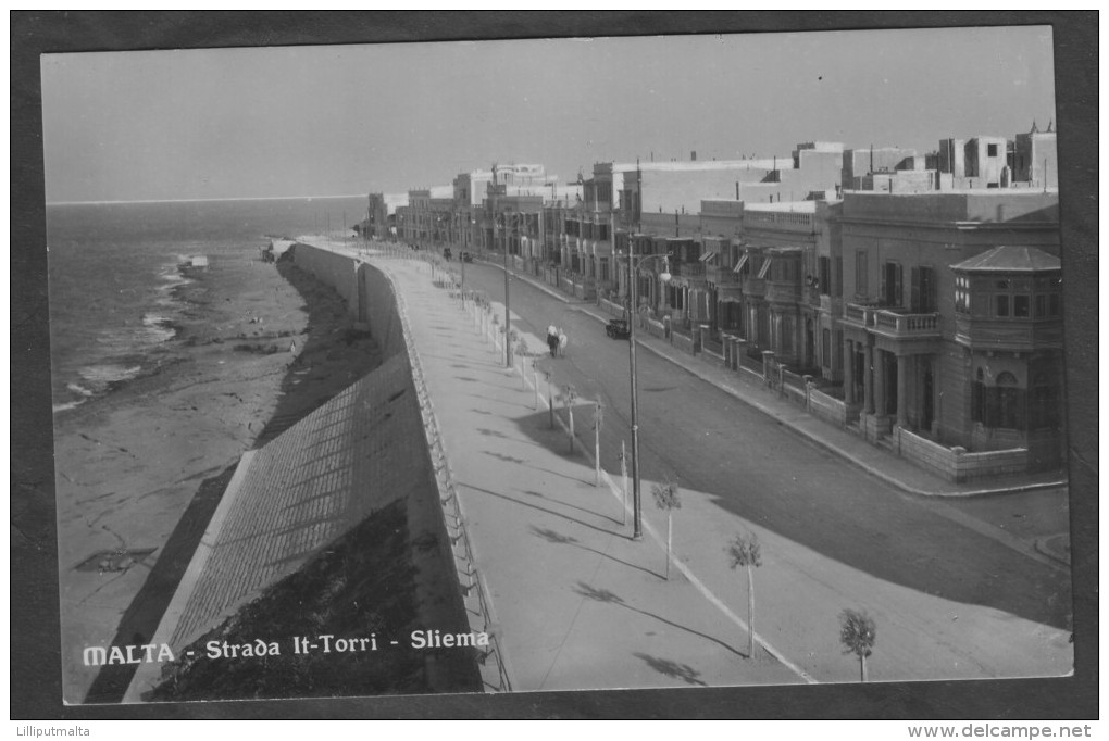 Old Malta Photo Postcard Dated Circa 1930s Showing Tower Road Sliema - Malta