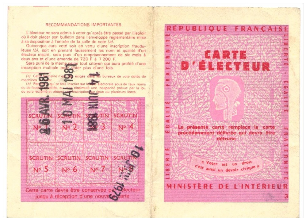 CARTE D´ÉLECTEUR - MAIRIE DE ST GILLES GARD 30800 - 28 Février 1979 - 3 Cachets D´élections De 1981 - Other & Unclassified