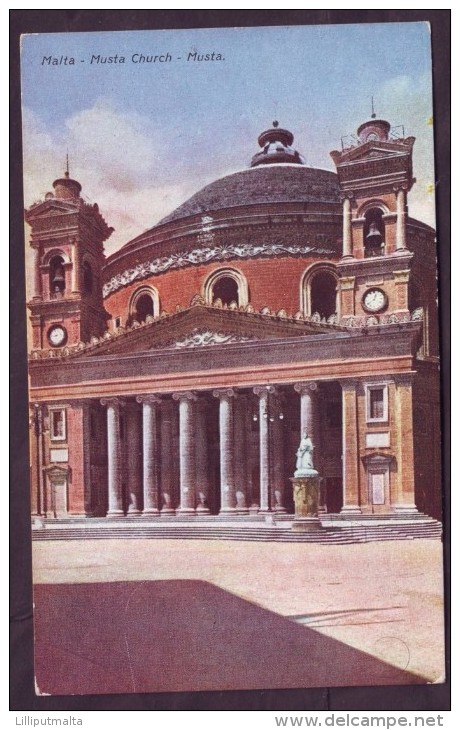 Old Malta Postcard Dated Circa 1915 Showing Musta Church Mosta - Malta