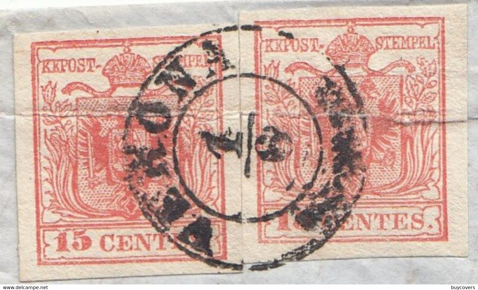 LV171- LOMBARDO VENETO- Lettera Del 1° Giugno 1854 Da Verona  A Milano Con 2 Valori 15 Cent .rosso 3° Tipo - Lombardo-Veneto