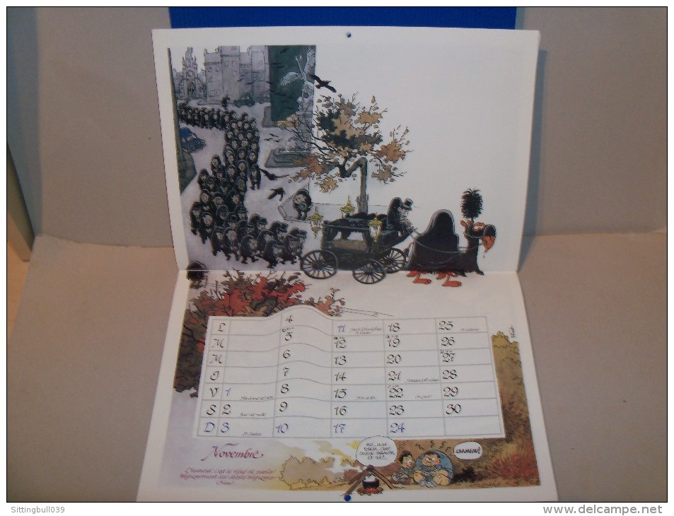 Franquin, de Moor, Will,etc.Calendrier 1985.Fédération Scouts Catholiques.Guérira qui rira le 1er,Almanach Gastrocomique