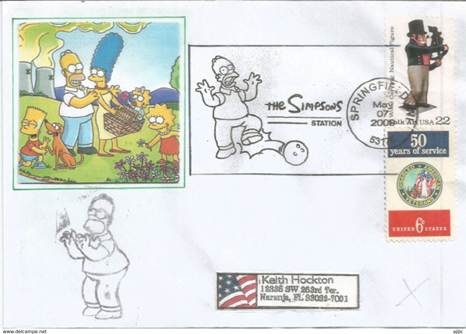 Série Télévisée Américaine The Simpsons:  La Famille Simpson ! Oblitération Spéciale Sur Lettre De Springfield, Virginia - Comics