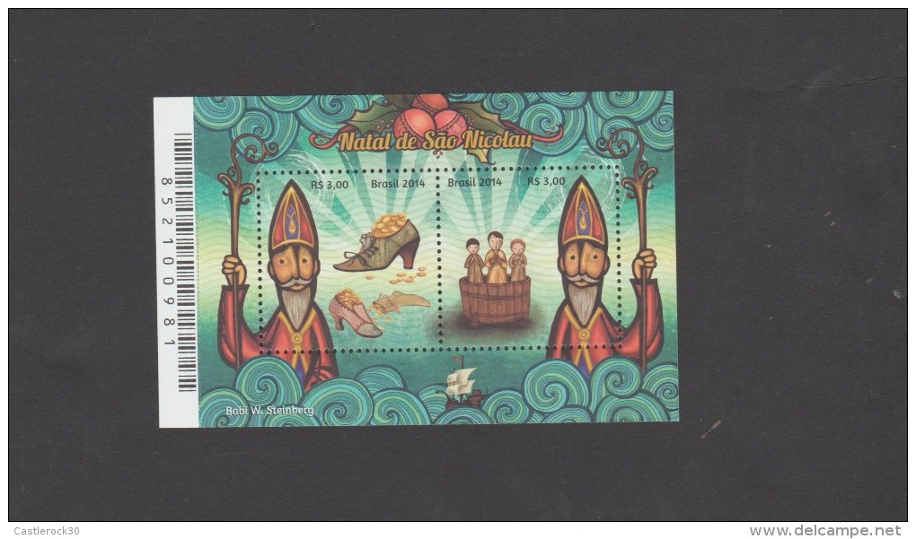 O) 2014 BRAZIL, CHRISTMAS,  - PAPA NOEL - SANTA CLAUS, - ST NICOLAS, SOUVENIR MNH - Unused Stamps