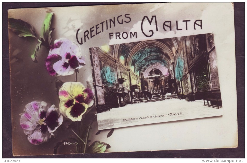 Old Malta Hand Coloured Photo Postcard Circa 1910s Showing St. John’s Cathedral Valletta - Malta