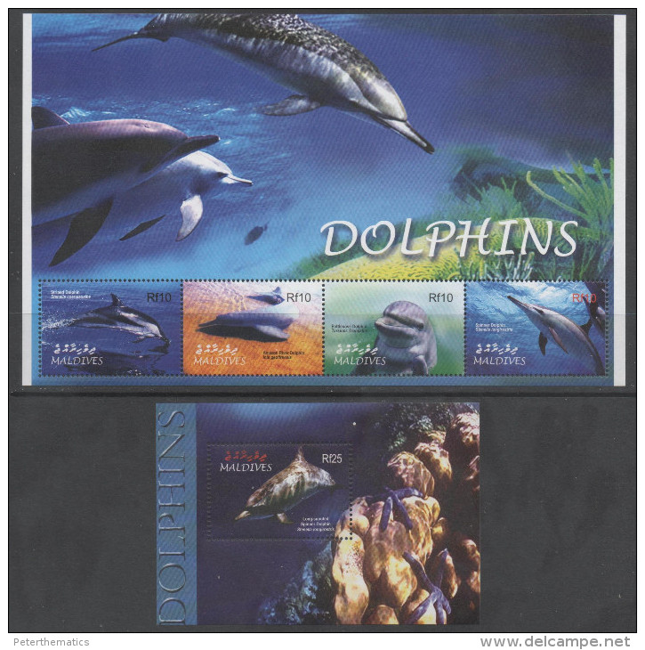 MALDIVES ,2004, MNH, MARINE MAMMALS , DOLPHINS,   SHEETLET+ S/SHEET - Dolphins