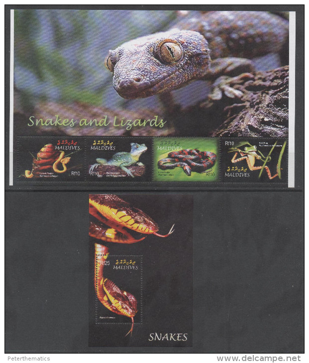 MALDIVES ,2004, MNH,REPTILES , LIZARDS, SNAKES, FROGS,  SHEETLET+ S/SHEET, BEAUTIFUL! - Snakes