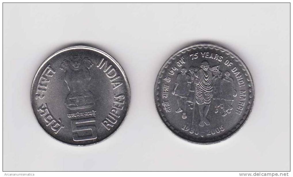 INDIA  ( REPUBLIC )   5 RUPIAS  2005  KM# 325  SC/UNC  "75 YEARS OF DANDI MARCH"   DL-6939 - India