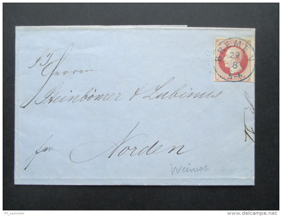 Altdeutschland Bremen 1863 Hannoversches Postamt Nr. 14 EF Sauberer Vollstempel. Blauer Stempel. Nach Norden!! - Hanover