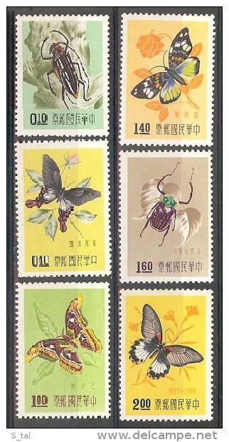 CHINA(TAIWAN)  Butterflies,insects Set 6 Stamps  MNH - Schmetterlinge