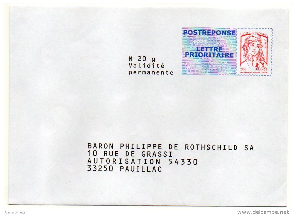 Entier Postal PAP Réponse Gironde Pauillac Baron Philippe De Rothschild Autorisation 54330 N° Au Dos: 14P184 - Prêts-à-poster:Answer/Ciappa-Kavena