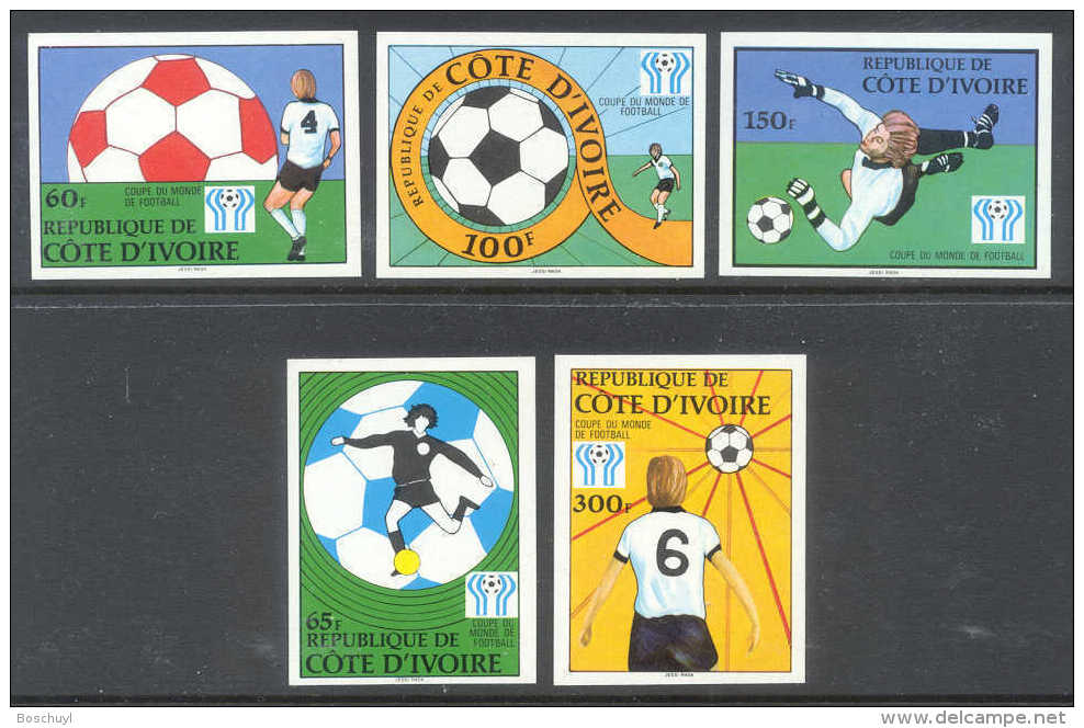 Ivory Coast, Soccer World Cup 1978, MNH Imperforated Set, Michel 552-56B - Côte D'Ivoire (1960-...)