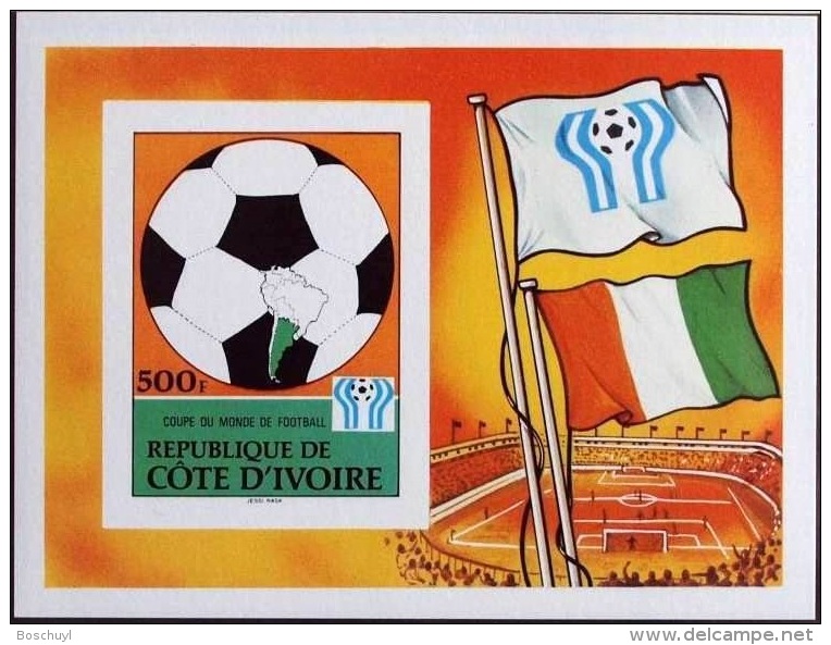 Ivory Coast, Soccer World Cup 1978, MNH Imperforated Souvenir Sheet, Michel Block 12B - Côte D'Ivoire (1960-...)