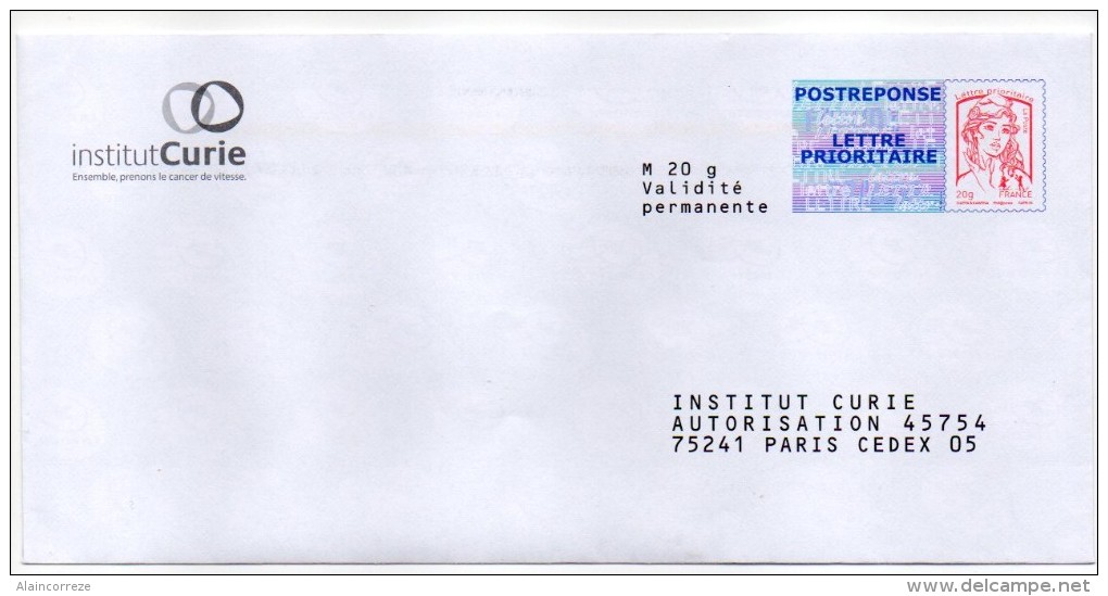 Entier Postal PAP Réponse Paris Institut Curie Autorisation 45754 N° Au Dos: 15P251 - PAP : Antwoord /Ciappa-Kavena