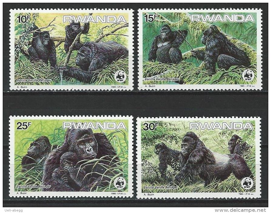 Ruanda 1985, Mi 1292-95 ** MNH - Gorilas