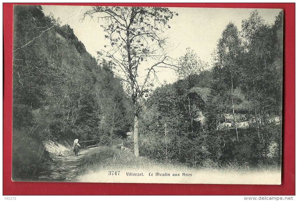 PAF-28  Villarzel, Le Moulin Aux Anes, Petite Animation. Broye-Vully.  Cachet 1908 - Villarzel