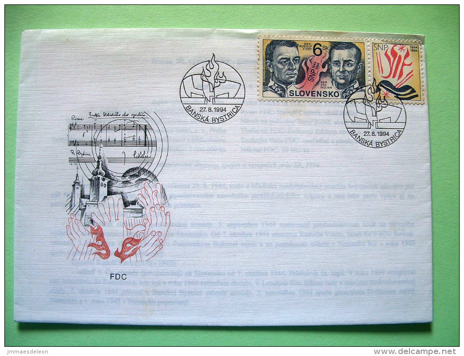 Slovakia 1994 FDC Cover - Slovak Uprising - Music - Church - Lettres & Documents
