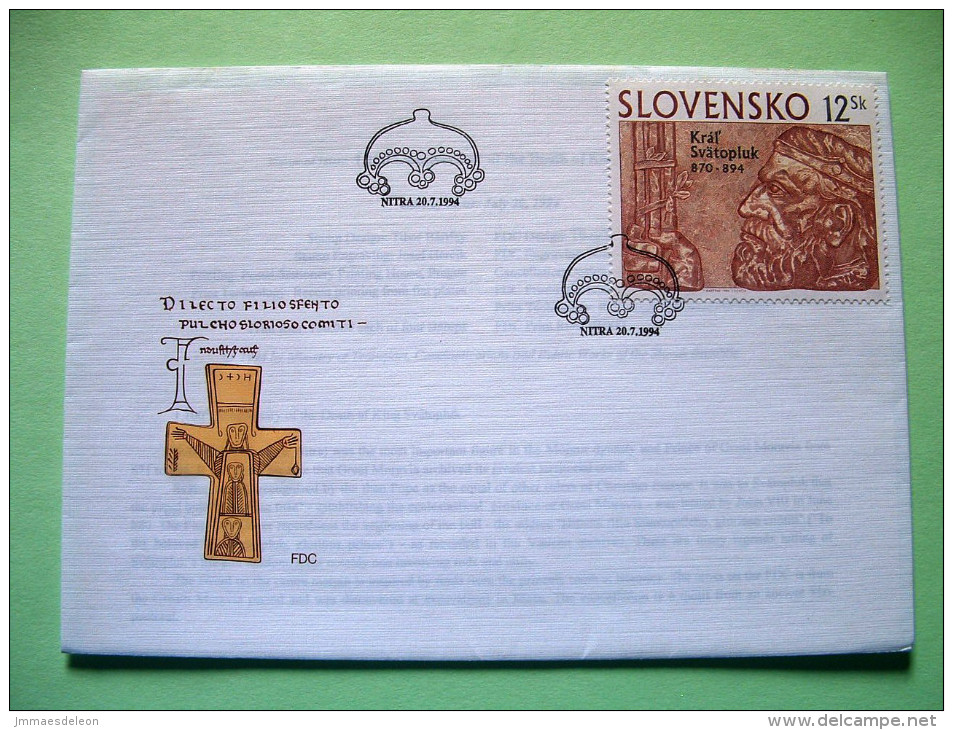 Slovakia 1994 FDC Cover - Prince Svatopluk Of Moravia - Brieven En Documenten