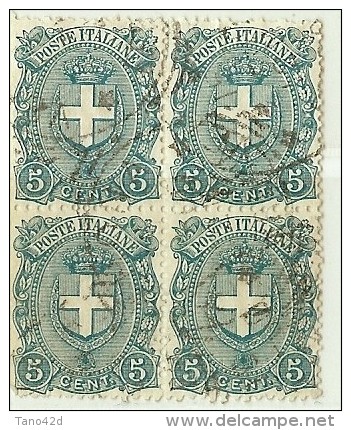 LDR11 - ITALIE REGNO  UMBERTO I EMISSION DE 1896/97 5c EN BLOC DE QUATRE  OBLITERE - Oblitérés