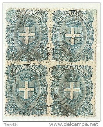 LDR11 - ITALIE REGNO  UMBERTO I EMISSION DE 1896/97 5c EN BLOC DE QUATRE  OBLITERE - Oblitérés