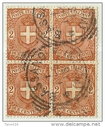 LDR11 - ITALIE REGNO  UMBERTO I EMISSION DE 1896/97 2c EN BLOC DE QUATRE  OBLITERE - Oblitérés