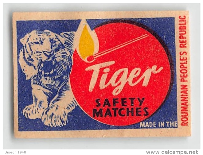 04590 "TIGER SAFETY MATCHES - MADE IN ROUMANIAN PEOPLE´S REPUBLIC" ETICHETTA ORIGINALE. - Scatole Di Fiammiferi - Etichette