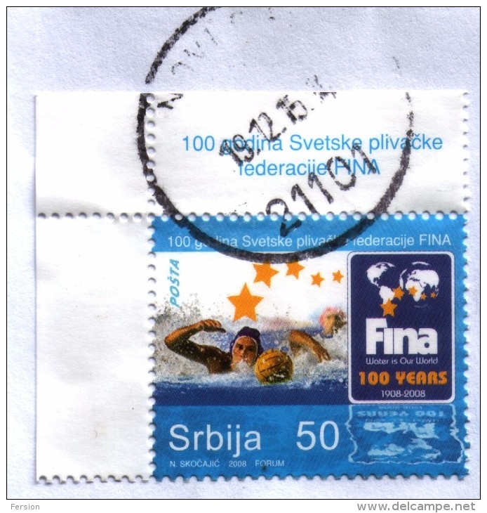 WATER POLO - 100th Anniv. Of FINA 2008 - Used Registered COVER 2015 - Novi Sad Kanjiza - Water-Polo