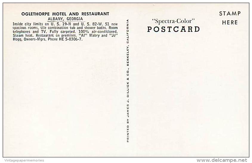 258731-Georgia, Albany, Oglethorpe Motel & Restaurant, Interior & Exterior Views, James J Gillick - Albany