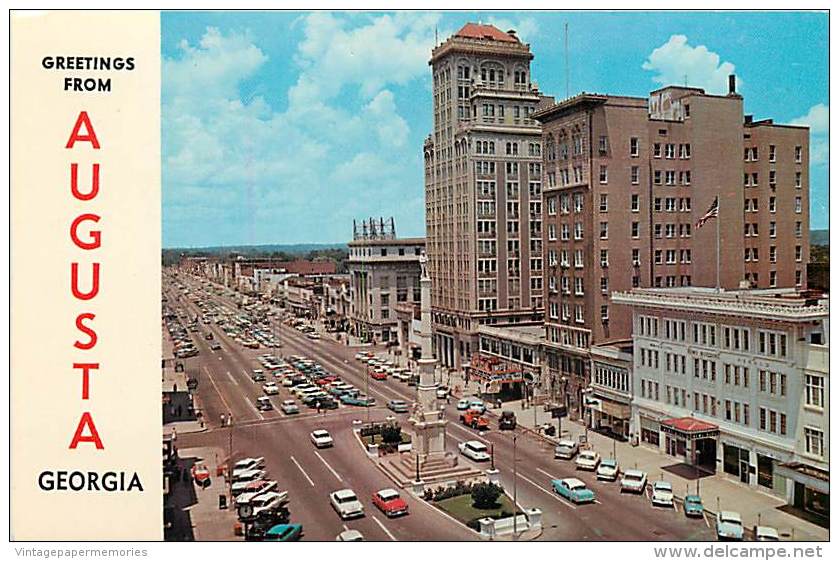 258735-Georgia, Augusta, Broad Street, Looking West, Business Section, 1950s Cars, Nelson Jones By Dexter Press No 50685 - Augusta