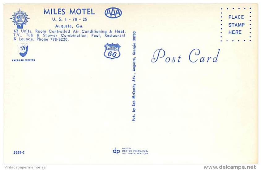 258741-Georgia, Augusta, Miles Motel, Swimming Pool, Southern Sales By Dexter Press No 5638-C - Augusta